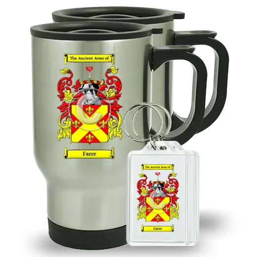 Farre Pair of Travel Mugs and pair of Keychains