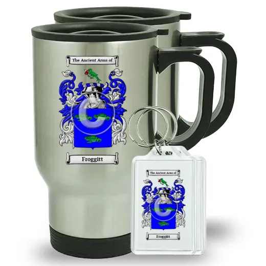 Froggitt Pair of Travel Mugs and pair of Keychains