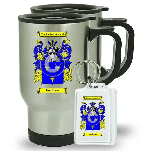 Gwilliam Pair of Travel Mugs and pair of Keychains