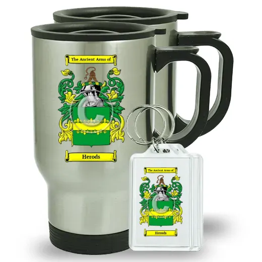 Herods Pair of Travel Mugs and pair of Keychains