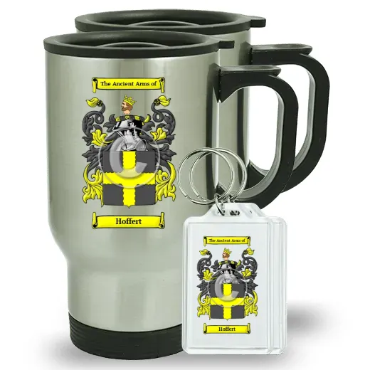 Hoffert Pair of Travel Mugs and pair of Keychains