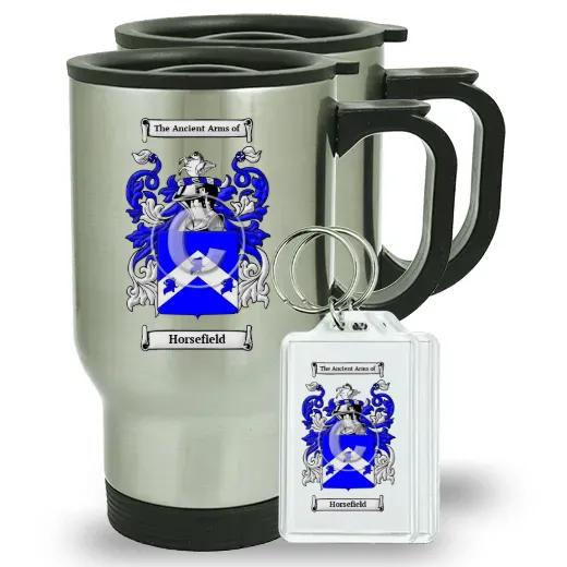 Horsefield Pair of Travel Mugs and pair of Keychains