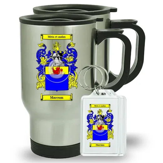 Marcum Pair of Travel Mugs and pair of Keychains