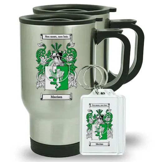 Marian Pair of Travel Mugs and pair of Keychains