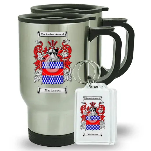 Marionson Pair of Travel Mugs and pair of Keychains