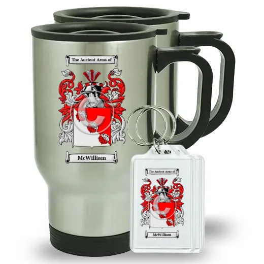 McWilliam Pair of Travel Mugs and pair of Keychains