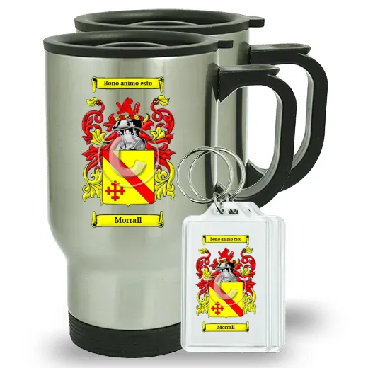 Morrall Pair of Travel Mugs and pair of Keychains