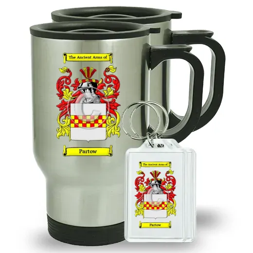 Partow Pair of Travel Mugs and pair of Keychains
