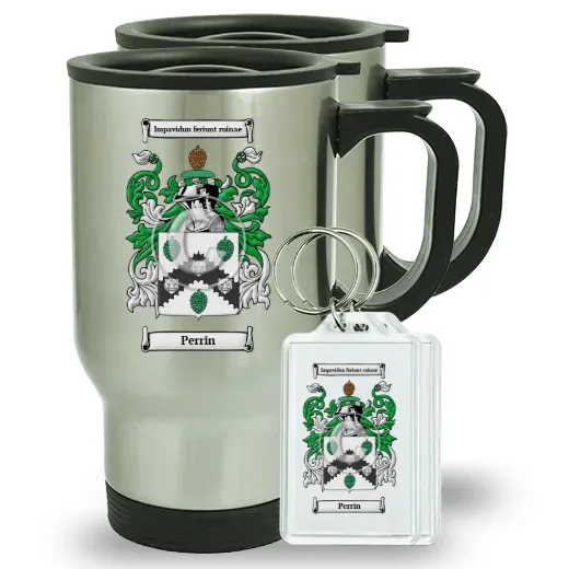 Perrin Pair of Travel Mugs and pair of Keychains