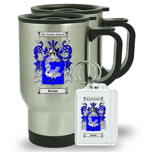 Racine Pair of Travel Mugs and pair of Keychains