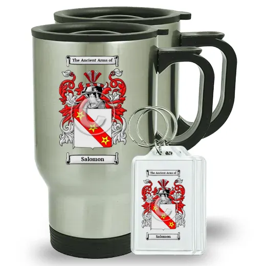 Salomon Pair of Travel Mugs and pair of Keychains