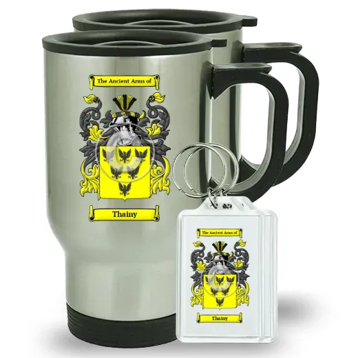 Thainy Pair of Travel Mugs and pair of Keychains