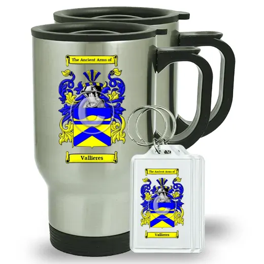 Vallieres Pair of Travel Mugs and pair of Keychains