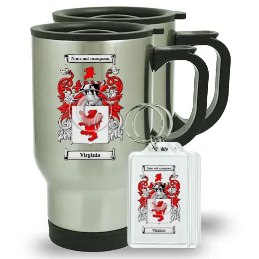 Virginia Pair of Travel Mugs and pair of Keychains