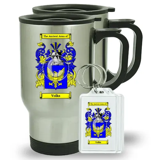 Volka Pair of Travel Mugs and pair of Keychains