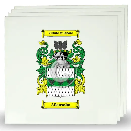 Ailansolm Set of Four Large Tiles with Coat of Arms