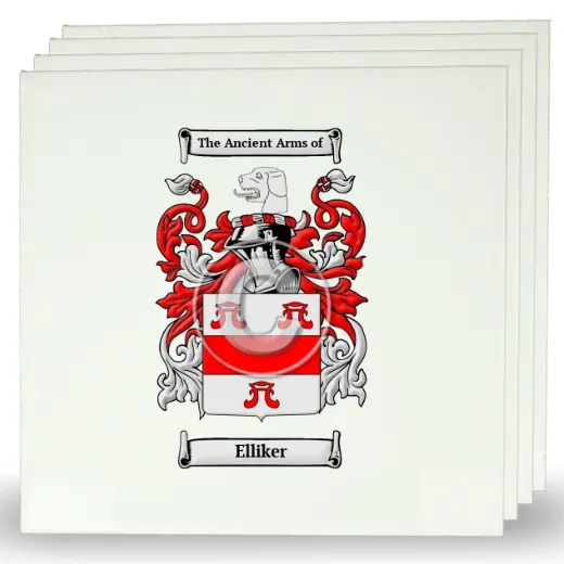 Elliker Set of Four Large Tiles with Coat of Arms