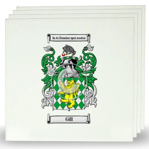 Gill Set of Four Large Tiles with Coat of Arms