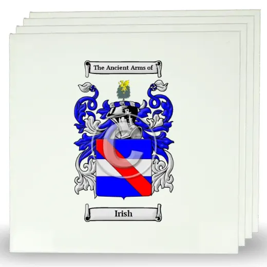 Irish Set of Four Large Tiles with Coat of Arms