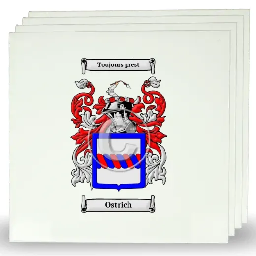 Ostrich Set of Four Large Tiles with Coat of Arms