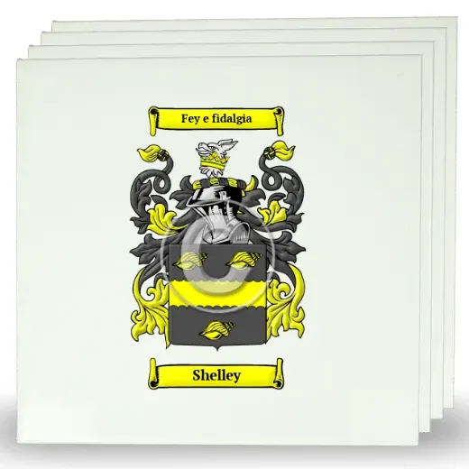 Shelley Set of Four Large Tiles with Coat of Arms