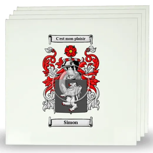 Simon Set of Four Large Tiles with Coat of Arms