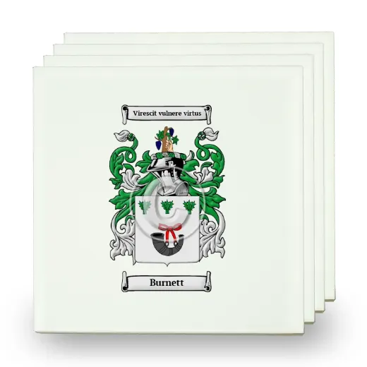 Burnett Set of Four Small Tiles with Coat of Arms