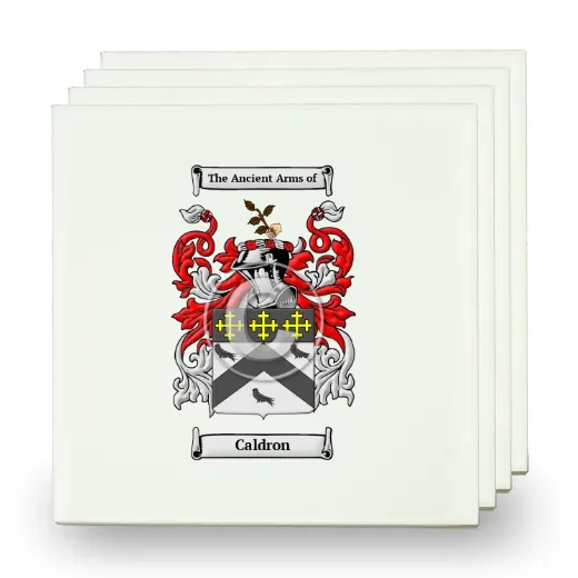 Caldron Set of Four Small Tiles with Coat of Arms