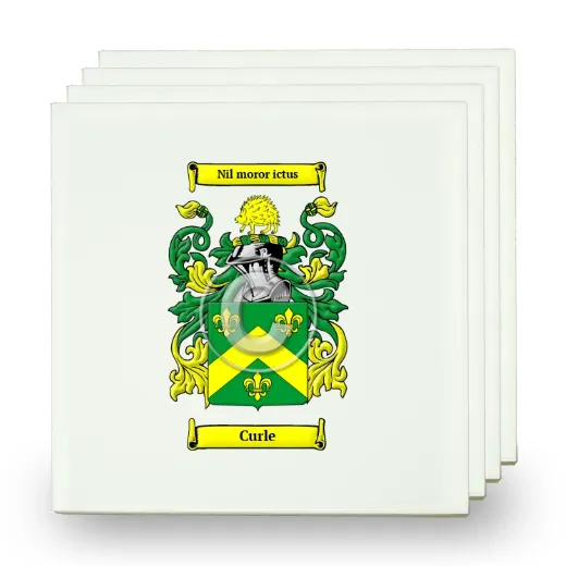 Curle Set of Four Small Tiles with Coat of Arms