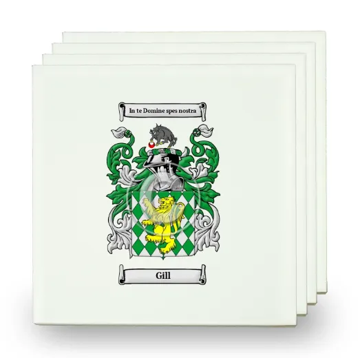 Gill Set of Four Small Tiles with Coat of Arms