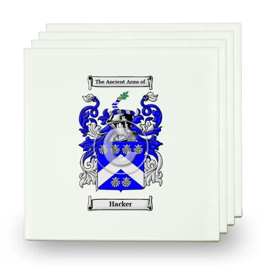 Hacker Set of Four Small Tiles with Coat of Arms