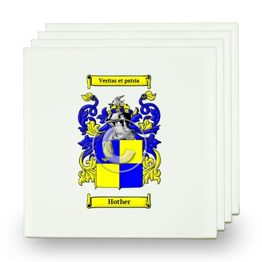 Hother Set of Four Small Tiles with Coat of Arms