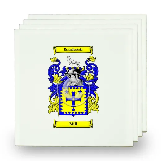 Mill Set of Four Small Tiles with Coat of Arms