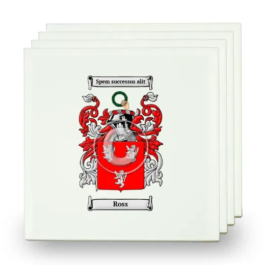 Ross Set of Four Small Tiles with Coat of Arms