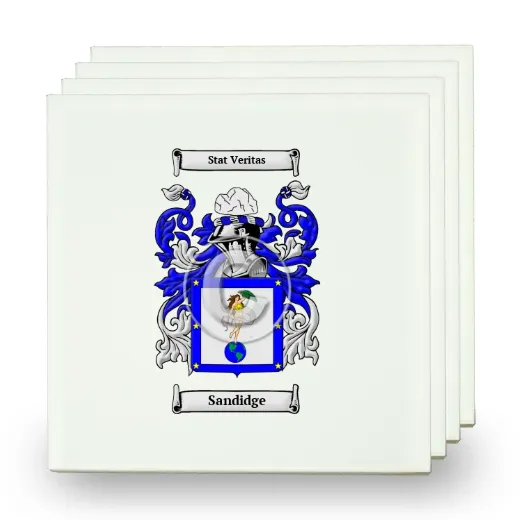 Sandidge Set of Four Small Tiles with Coat of Arms