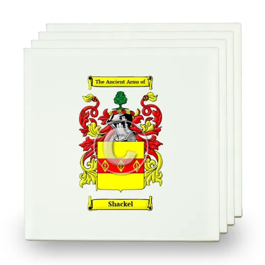 Shackel Set of Four Small Tiles with Coat of Arms