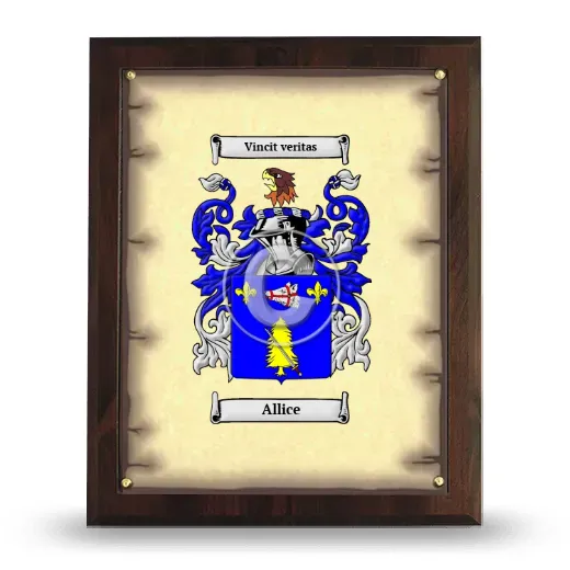 Allice Coat of Arms Plaque