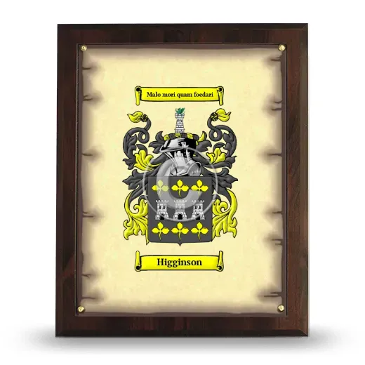 Higginson Coat of Arms Plaque