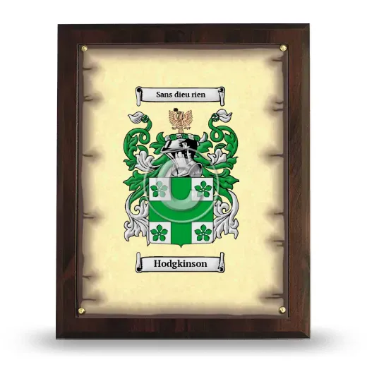 Hodgkinson Coat of Arms Plaque
