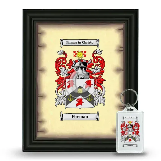 Fireman Framed Coat of Arms and Keychain - Black