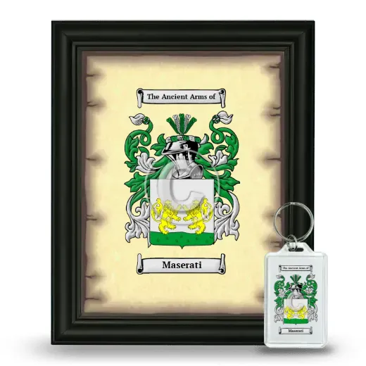 Maserati Framed Coat of Arms and Keychain - Black