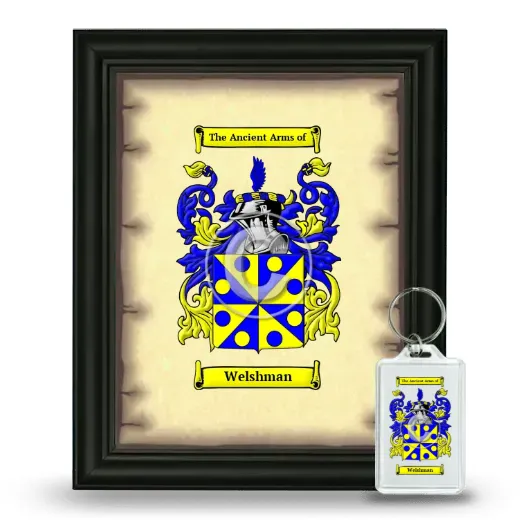 Welshman Framed Coat of Arms and Keychain - Black
