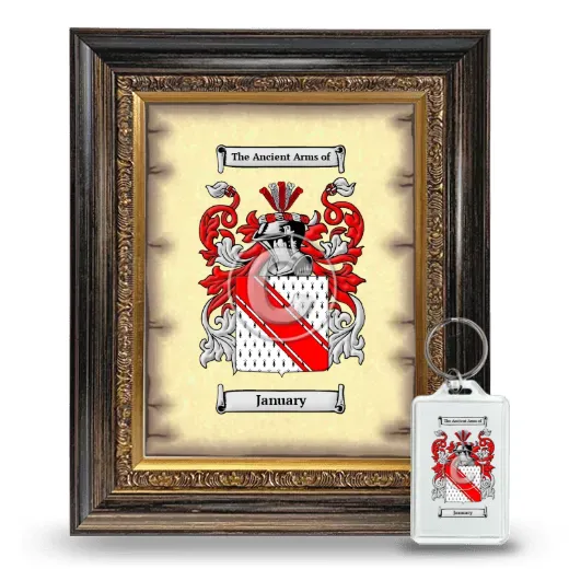 January Framed Coat of Arms and Keychain - Heirloom