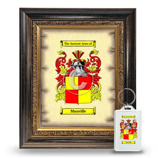 Manville Framed Coat of Arms and Keychain - Heirloom