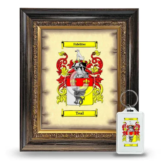 Teal Framed Coat of Arms and Keychain - Heirloom