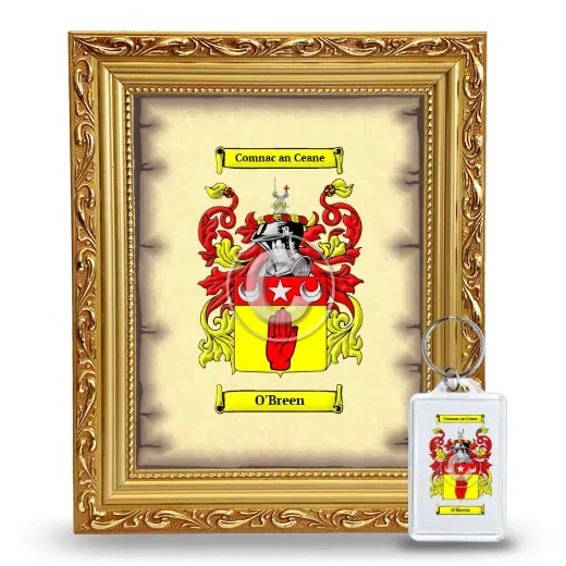 O'Breen Framed Coat of Arms and Keychain - Gold