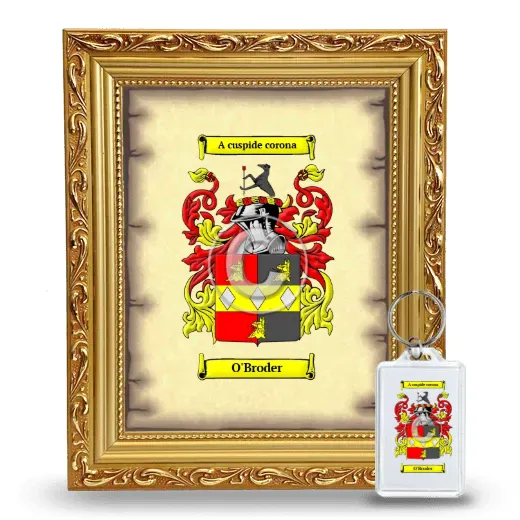O'Broder Framed Coat of Arms and Keychain - Gold