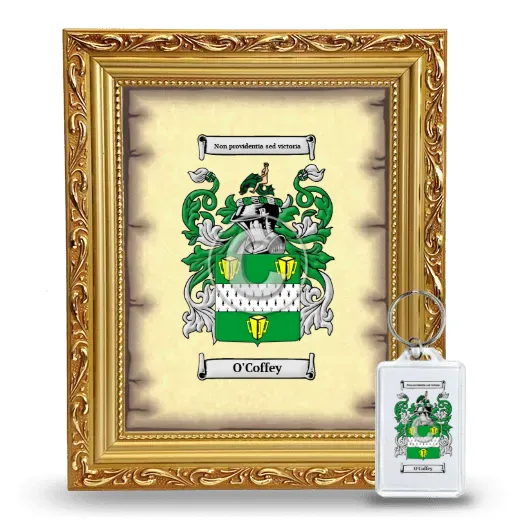 O'Coffey Framed Coat of Arms and Keychain - Gold