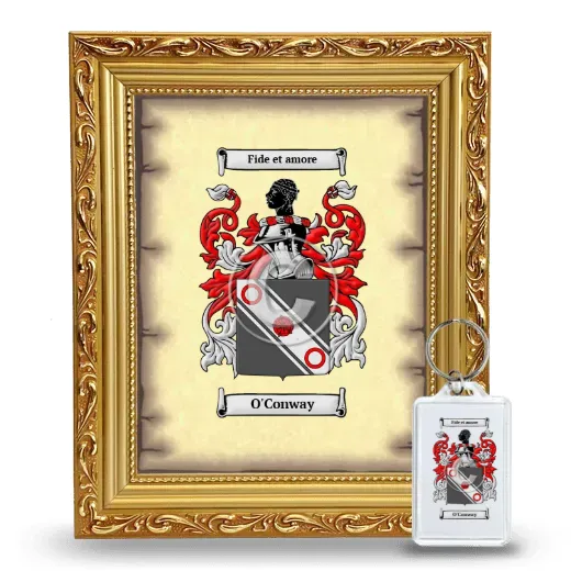 O'Conway Framed Coat of Arms and Keychain - Gold