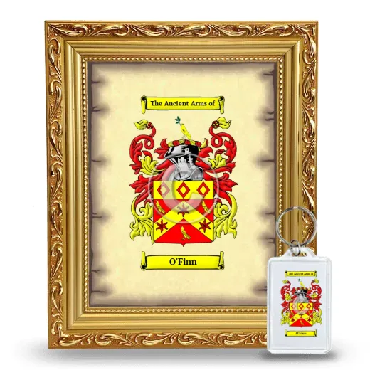 O'Finn Framed Coat of Arms and Keychain - Gold